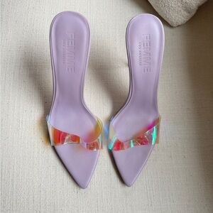 Femme LA Lilac Iridescent Strap Heels